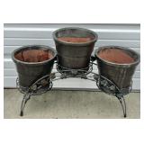 3-Tier Metal Plant Stand w/Glazed Terracotta Pots
