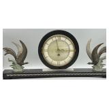 c. 1930s French Art Deco Marble Clock w/ Spelters
