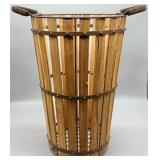 Vintage Teak Wood Slat Bushel Gathering Basket