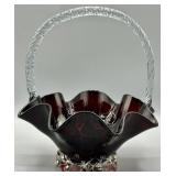 Handblown Ruby Red Basket w/Applied Handle