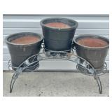 3-Tier Metal Plant Stand w/Glazed Terracotta Pots