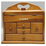Singer Wooden Sewing Box Chest w/Contents