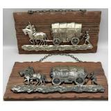 (2) Horse Drawn Wagon Metal Wood & Metal Plaques
