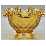 Fenton Amber Diamond Optic Threaded Footed Bowl
