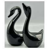 Pair of Black Glass Art Deco Style Swans