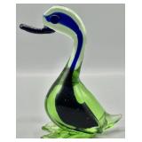 Vintage Blue & Green Sommerso Art Glass Duck