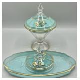 Elegant Vintage Turquoise Opaline Glass Vanity Set