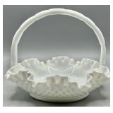 Fenton White Hobnail Milk Glass Brides Basket