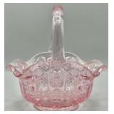 L.E. Smith Iridescent Pink Carnival Glass Basket