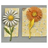 (2) 1960s Enamel Flower Brooches