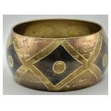 Vintage Etched Brass & Copper Wide Bangle Bracelet