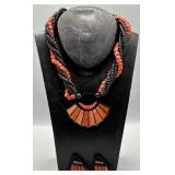 Vintage Beaded Pendant Necklace & Earrings