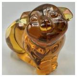 Fenton Handpainted & Signed Amber Glass Pig