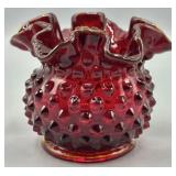 1950s Fenton Ruby Red Hobnail Art Glass Rose Bowl