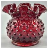 1950s Fenton Ruby Red Hobnail Art Glass Rose Bowl