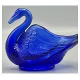 Fenton Cobalt Blue Art Glass Swan Trinket Dish