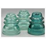 (3) Vintage Aqua Glass Electrical Insulators