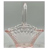 Fenton Pink Cranberry Diamond Optic Basket