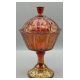 Fenton Carnival Glass Covered Dish *Glows*