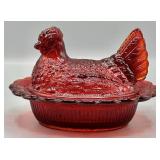 Mosser Glass Ruby Red Hen On Nest GLOWS
