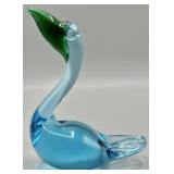 VTG Hand Blown Studio Art Glass Blue & Green Swan
