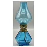 Vintage Aqua Blue 8in Hurricane Oil Lamp