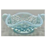 Fenton Blue Opalescent Hobnail Handled Candy Dish