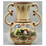 European Handpainted Faience Art Pottery Vase