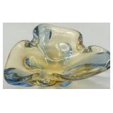 Murano Royal Blue Amber Trifoil Ashtray Bowl