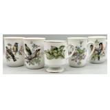 (5) Porcelain Bird Themed Coffee Mugs