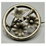 Vintage Sterling Silver Floral Brooch