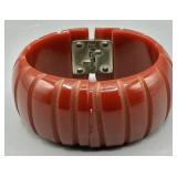 Carved Hinged Bakelite Bangle Bracelet