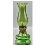 Vintage Green Glass 7.25in Hurricane Oil Lamp