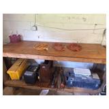 Wooden work table and contents