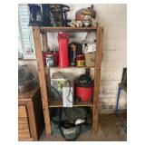 Wooden shelving and contents