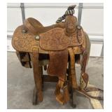 15" Floral Tooled Roping Saddle - Yarborough