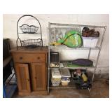 Shelving and contents, cabinet, and metal baskets