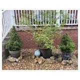 (3) Outdoor Planters and figurine