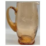 1930s PInk Depression Glass Etched Pitcher