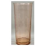 1930s Blush Pink Etched Depression Glass Vase