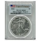 2021 American Silver Eagle Type 2, MS69 by PCGS
