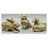 (3) Solid Brass Animal Figurine Set