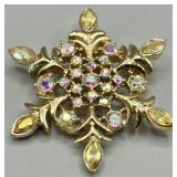 Vintage Aurora Borealis Snowflake Brooch