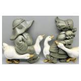 Country Boy and Girl w/Geese Cottage Core Decor