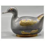 Pewter & Brass Duck Trinket Box Made in Hong Kong