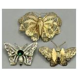 Gold Tone & Aurora Borealis Butterfly Brooches