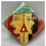 Vintage Picasso Style Stone Inlay Brooch