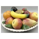 1950s Ceramic Fruit Round Centerpiece Bowl