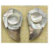 Vintage Mother of Pearl Leaf Pierced Earrings