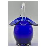 Vintage Cobalt Blue Blown Art Glass Basket